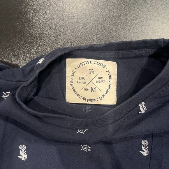 Native Code Mens Medium Navy Blue T Shirt Crew Neck Short Sleeves - Picture 3 of 6